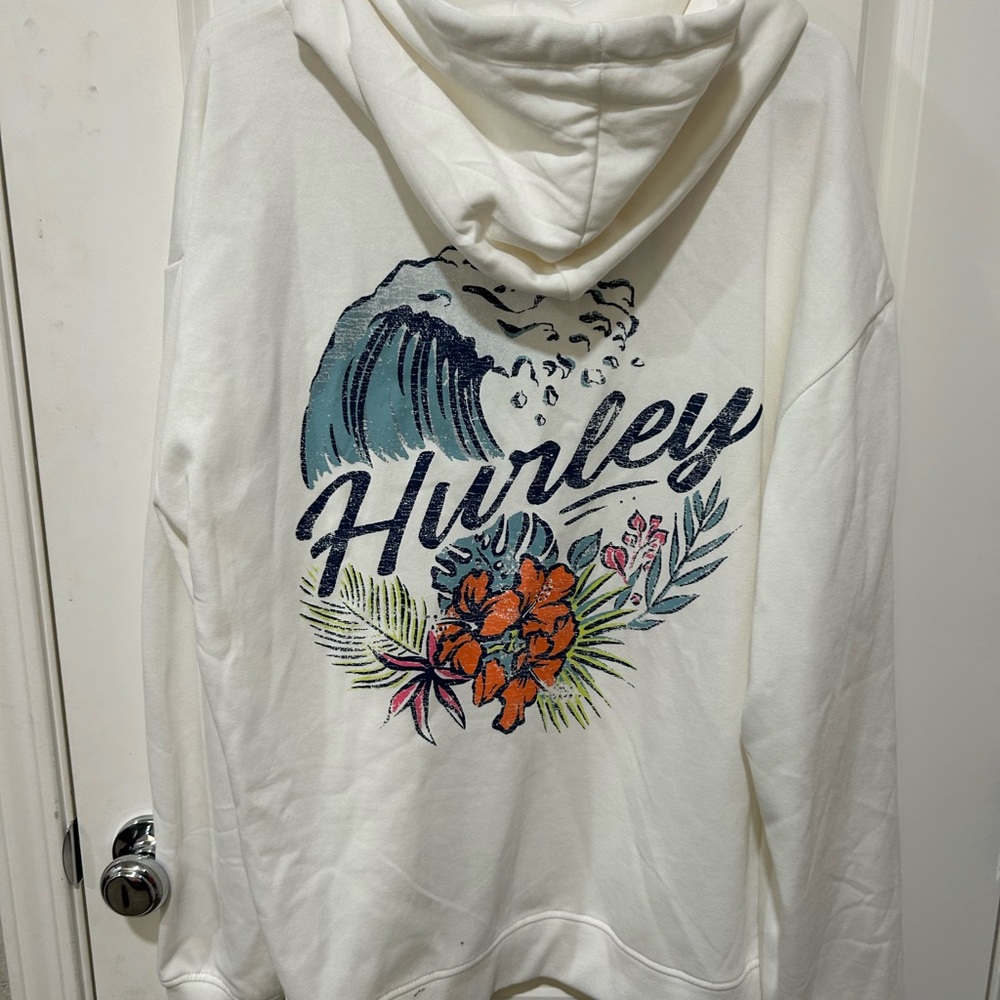 Hurley White Ivory Women’s Zip Up Hoodie Hawaiian Print Size 1X New NWT $70 - Picture 2 of 8